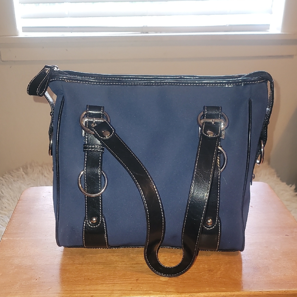 Franco Sarto Navy Blue Tote Bag with Black Straps